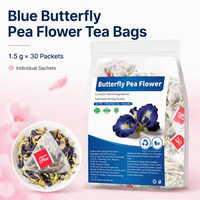 Sachets de thé aux fleurs de pois papillon bleues séchées, sachets de thé pyramidaux floraux naturels, boisson aux herbes changeant de couleur, 1,5g*30 sachets par pochette