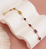 Bracciali Vintage Delicati in Argento Sterling 925 Placcato Oro 18k con Charm in Pietre Irregolari Miste Colorate Arcobaleno