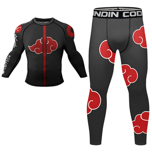 Conjuntos de protección contra sarpullidos BJJ MMA de compresión transpirable de secado rápido para hombre con mallas tecnológicas de agarre de silicona impresas para otoño - Product Image 1