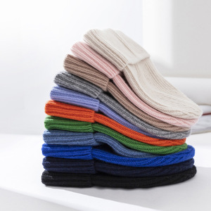 Biểu Tượng Tùy Chỉnh Bán Buôn Sang Trọng Mùa Đông Ấm Áp Rắn Màu Gân 100 Merino Len Đan Skull <span class=keywords><strong>Beanie</strong></span> Cuff Mũ - Product Image 3