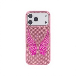 Funda Protectora para Teléfono con Cuentas Rosadas y Bordado, Diseño de Alas con Pedrería, Hecha a Mano, para Mujer - Product Image 1