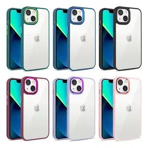 Electroplated Color Lens Protection Frame Phone Cover for iPhone 14 13 12 11 Pro Max TPU Clear PC 2-in-1 Custom Mobile Case