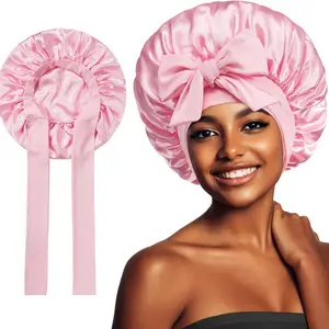 Syh23 Personnalisé Satin Longue Tresse Réversible Bonnets Réglable Soie Satin Cheveux Longs Bonnet De Sommeil Soie De Sommeil Bonnet