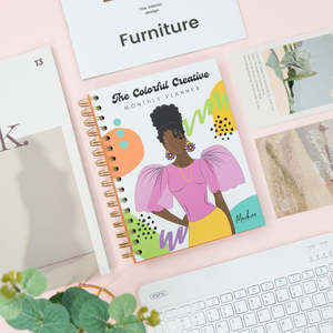 Cuaderno de autocuidado de tapa dura personalizado para chicas negras, diario de bienestar, motivación diaria <span class=keywords><strong>semanal</strong></span> mensual inspiradora en color negro - Product Image 2