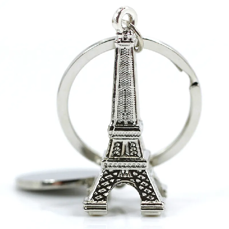Quảng Cáo Tùy Chỉnh 3D Eiffel Tower Keychain Kẽm Hợp Kim In Laser Khắc Logo Trống Kim Loại Keychain