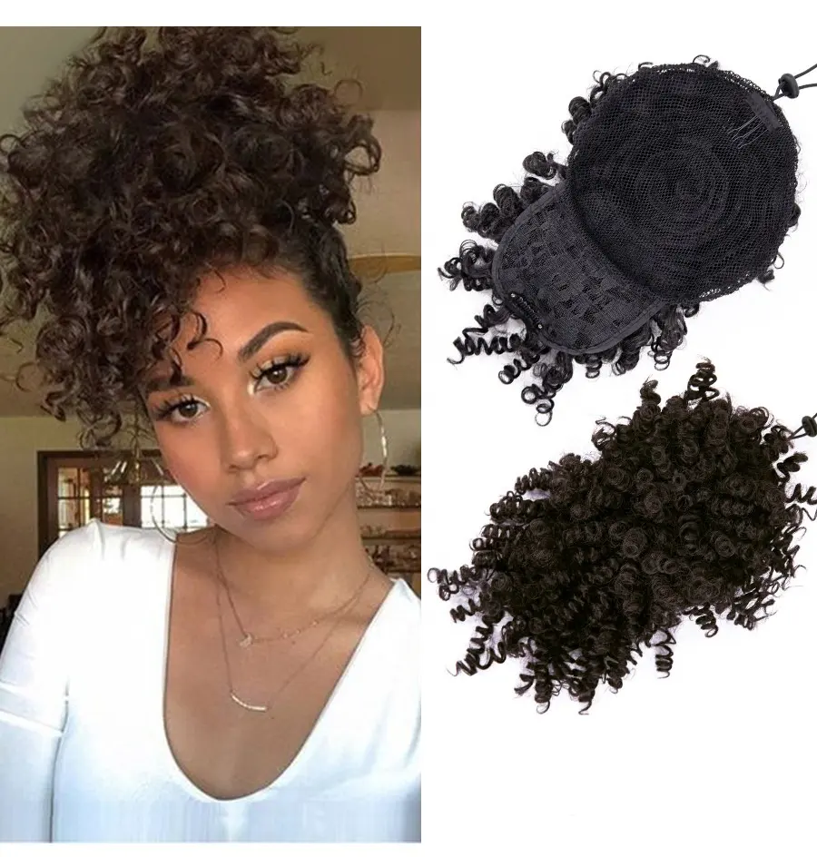 Афро кудрявые конский хвост человеческие волосы для женщин натуральные черные клипсы в хвост с челкой 10 дюймов