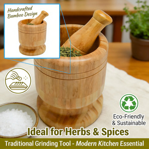 Juego de Mortero y Pilón de Madera, Molinillo <span class=keywords><strong>Natural</strong></span> para Especias, Hierbas, Ajo y <span class=keywords><strong>Pastillas</strong></span>, Herramienta de Preparación de Alimentos para Cocina con Recipiente de Molienda Resistente - Product Image 5