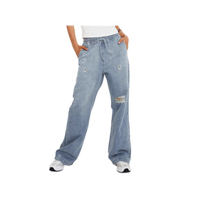 Pantalones vaqueros ajustados con cintura elástica para mujer europea y americana, Vaqueros rasgados TEMU de comercio exterior transfronterizo - Product Image 1