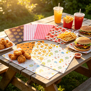 <span class=keywords><strong>Papier</strong></span> sulfurisé personnalisé avec logo pour sandwichs et burgers, <span class=keywords><strong>papier</strong></span> alimentaire jetable enduit de PE, résistant à la graisse, pour pain à hamburger et gâteaux - Product Image 1