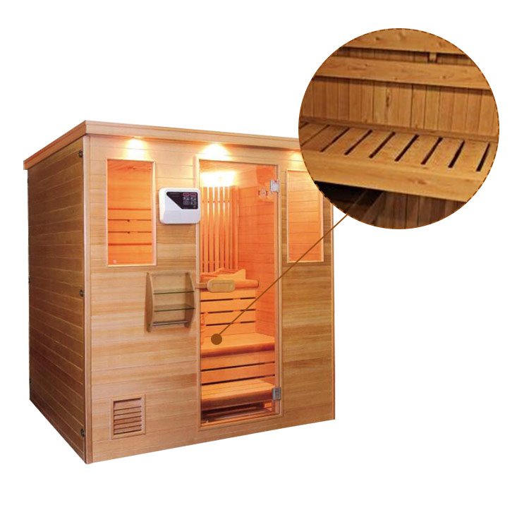 Mandi sauna uap pintu kaca gaya tradisional, peralatan sauna kering dalam ruangan, ruang kayu sauna