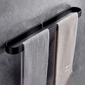 Self Adhesive Aluminum Matt Black Towel Bar Bathroom Towel Holder 50cm Bathroom Slippers Holder