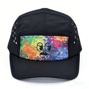 Unisex 5 Panel Camp Cap, Colorful Print Streetwear Hat, Breathable Laser Perforated Outdoor Running Cap for Camping Hiking - Product Image 3