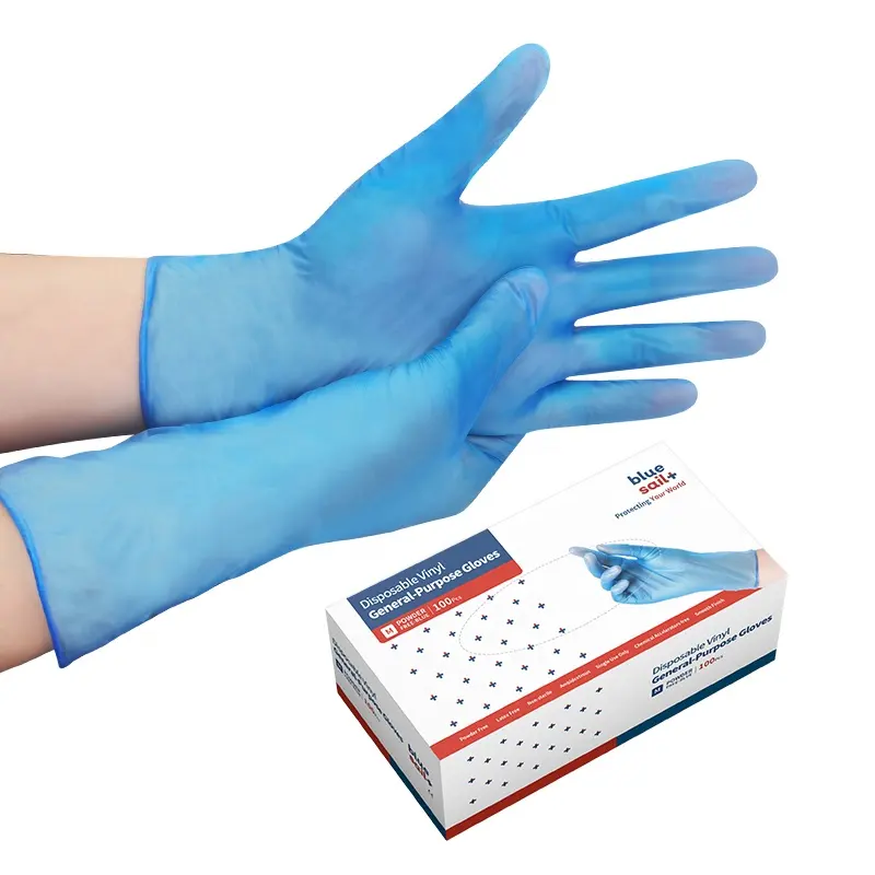 Großhandel Mehrzweck medizinische Untersuchung Küche Lebensmittel qualität Haar sterben Blau Latex-frei Vinyl Einweg Puder frei Handschuhe