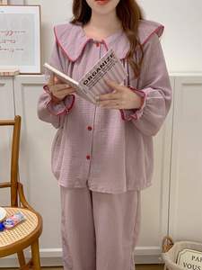 Pigiami in stile coreano con risvolto grande set di camicie <span class=keywords><strong>da</strong></span> <span class=keywords><strong>notte</strong></span> a maniche lunghe in <span class=keywords><strong>cotone</strong></span> 2024 nuovi indumenti <span class=keywords><strong>da</strong></span> <span class=keywords><strong>notte</strong></span> alla moda <span class=keywords><strong>da</strong></span> ragazza dolce e solida - Product Image 3