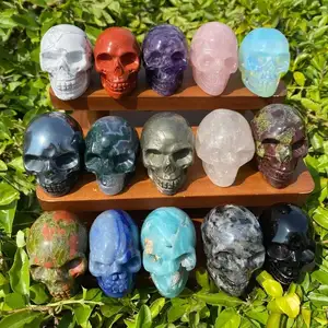 Hand Carved Halloween 2Inch Crystal Skull/Natural Stone Semi Precious Gemstone Rock Skull Carving Assorted Crystal Collection