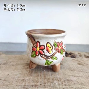 Mini jardinières en céramique personnalisées respirantes <span class=keywords><strong>de</strong></span> style coréen peintes à la main en relief en <span class=keywords><strong>poterie</strong></span> grossière pour plantes succulentes - Product Image 6