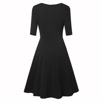 Robe de soirée élégante pour femme, couleur unie, manches courtes, style décontracté, avec ceinture, idéale pour le printemps et l'automne