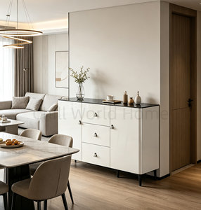 <span class=keywords><strong>Credenza</strong></span> Moderna <span class=keywords><strong>Bianca</strong></span> Lucida con Piano in Vetro Temperato, Mobile Buffet Autoportante per <span class=keywords><strong>Cucina</strong></span>, Sala da Pranzo e Ingresso - Product Image 1