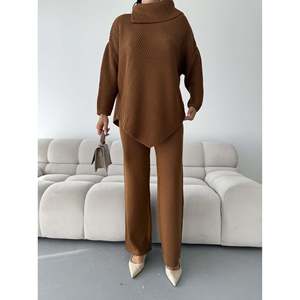 Letter Collar <b>Knit</b> <b>Set</b> 1555 - Brown - Product Image 5
