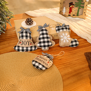 Juego de <span class=keywords><strong>4</strong></span> Adornos Navideños Pequeños de Lino a Cuadros, Adornos Personalizados para Árbol de Navidad, Venta al Por Mayor - Product Image 4