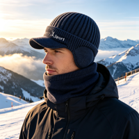Ensemble bonnet et cache-cou en tricot pour homme, chaud, protection des oreilles, bonnet thermique, casquette de ski, casquette de cyclisme, casquette de snowboard, randonnée, couvre-chef pour temps froid