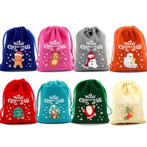 Sac cadeau recyclable en velours rouge avec cordon de serrage, idéal pour les fruits, les bonbons de mariage, les cadeaux de Noël pour enfants, avec fonction de marquage. - Product Image 2