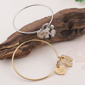 Mom Gift Stainless Steel Round Heart <b>love</b> Charm Adjustable Wire Bangle Gold Plated <b>Bracelet</b> for Women - Product Image 2