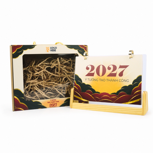 Calendario de Escritorio de Madera con Logotipo Personalizado, Base de Madera de Pino y Caja de Regalo, Regalo Corporativo Personalizado de Año Nuevo OEM LBG01 - Product Image 1