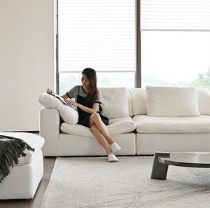 Canapé modulaire avec chaise longue confortable en tissu blanc pour appartement ou villa - Product Image 3
