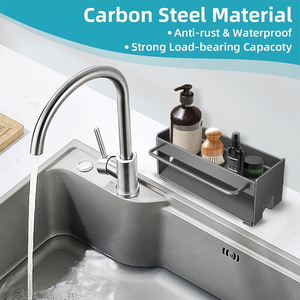 Organizador de Fregadero de Acero al Carbono, Soporte para Esponjas, Cesta de Drenaje Impermeable, Organizador de Encimera para Cocina - Product Image 1