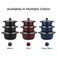 Ensemble classique de 3 casseroles Caldero en aluminium moulé 1,5/3,5/7 qt avec couvercles en verre 20/24/28 cm, design métallique durable