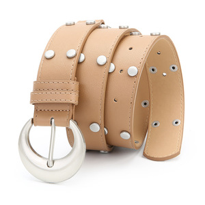 Ceinture vintage punk en cuir PU pour femme, boucle en forme <span class=keywords><strong>de</strong></span> croissant <span class=keywords><strong>de</strong></span> <span class=keywords><strong>lune</strong></span>, ceinture gothique à œillets cloutés pour robe et <span class=keywords><strong>jean</strong></span> - Product Image 1