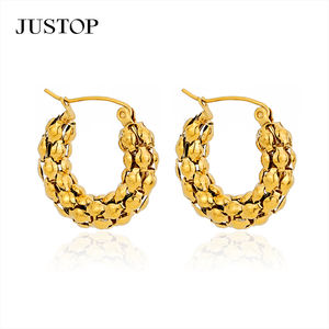 Boucles d'oreilles créoles tendance en acier inoxydable plaqué or 18 carats, étanches, hypoallergéniques, bijoux de mode pour mariée, fournisseur OEM - Product Image 1