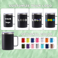Mug de voyage et de camping isotherme à double paroi en acier inoxydable blanc avec poignée, motifs OEM, logo personnalisé, 12oz, 14oz, 16oz