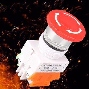 Bouton poussoir d'arrêt d'urgence en forme de champignon rouge 22 mm LAY37-11ZS Y090 en plastique 10A max. Commutateur électronique 1NO1NC actuel - Product Image 5