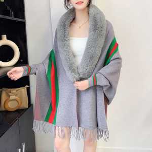 Nuova moda donna <span class=keywords><strong>Cardigan</strong></span> invernale <span class=keywords><strong>con</strong></span> <span class=keywords><strong>collo</strong></span> in pelliccia di Cashmere autunno e inverno <span class=keywords><strong>con</strong></span> capo esterno <span class=keywords><strong>scialle</strong></span> tradizionali sciarpe e scialli - Product Image 4