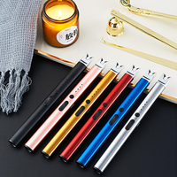 Briquet électrique à arc rechargeable par USB avec verrou de sécurité, long manche, coupe-vent, sans flamme, pour cuisine, bougies, barbecue
