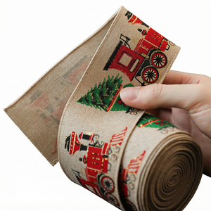Pita Natal Buatan dengan Tepi Kawat, Motif Santa Claus, Kepingan Salju, Mobil, dan Goni Vintage untuk Dekorasi Pohon Natal - Product Image 1