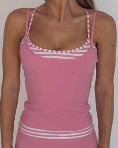 Camiseta deportiva tipo top con tirantes finos, de doble capa, a rayas, reciclada, con soporte de compresión, elástica y que absorbe la humedad - Product Image 2