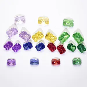 Synthetic High Carbon Diamond Gemstone Beads 8A Rectangle Ice Crushed Cut 9x11mm 10x12mm Cubic Zirconia for jewelry ring