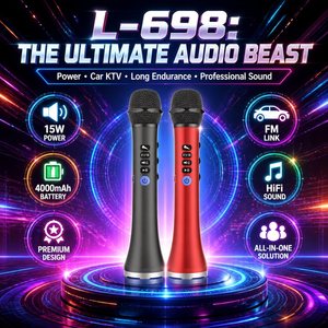 Microphone sans fil professionnel pour karaoké, système de haut-parleurs avec radio FM et connexion Bluetooth pour l'<span class=keywords><strong>audio</strong></span> de voiture - Product Image 1