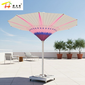 Parasol de luxe électrique LED grand format en forme de tulipe, rétractable, décoratif pour terrasse, avec impression de logo personnalisé, pliable, pare-soleil - Product Image 5