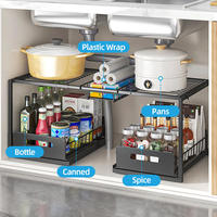 Panier coulissant multifonctionnel en acier au carbone noir pour cuisine, organisateur sous évier à 2 niveaux