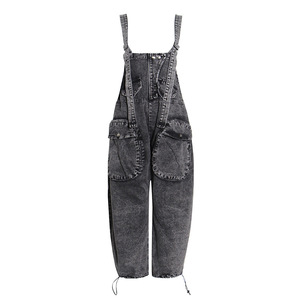 Nuevos pantalones <span class=keywords><strong>de</strong></span> moda urbana para <span class=keywords><strong>mujer</strong></span>, pantalones cargo, overoles, vaqueros grises, pantalones casuales <span class=keywords><strong>de</strong></span> cintura alta con tirantes sueltos - Product Image 3