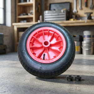 Roue pivotante en caoutchouc rouge solide de 4 pouces, type plat, résistante à l'usure, avec frein, roulement et moyeu, OEM - Product Image 4
