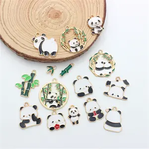 Cute Animal Panda Rabbit Cat Bamboo Enamel Cartoon Zinc Alloy Gold Plated Gift Pendant Earrings Bracelet Necklace Charm Diy