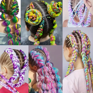 Usine En Gros arc-en-ciel Ombre Tresses Cheveux Jumbo Tressage Cheveux 100G 24 pouces Haute Température Fibre Crochet Twist Tresses - Product Image 6