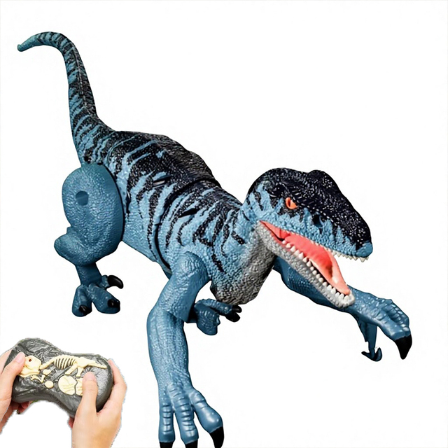 Velociraptor Dinosaur Toy Realistic Walking Roaring  2.4G RC Dinosaur Robot Light Sound 5-Channel Remote Control Animal