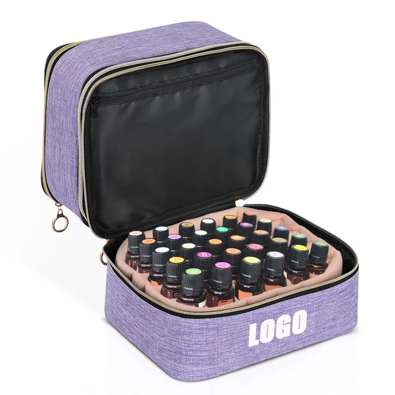 Bolsa de maquillaje personalizada 600D PVC 30 botellas organizador de esmalte de uñas desmontable de doble capa bolsa de aceite esencial bolsas de cosméticos