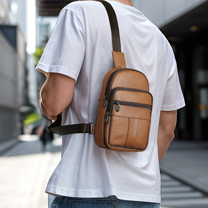 Joyir Genuine Leather Men's Chest <b>Bag</b> Large Capacity Outdoor Casual Travel <b>Bag</b> Brown Spring 2024 - Product Image 1